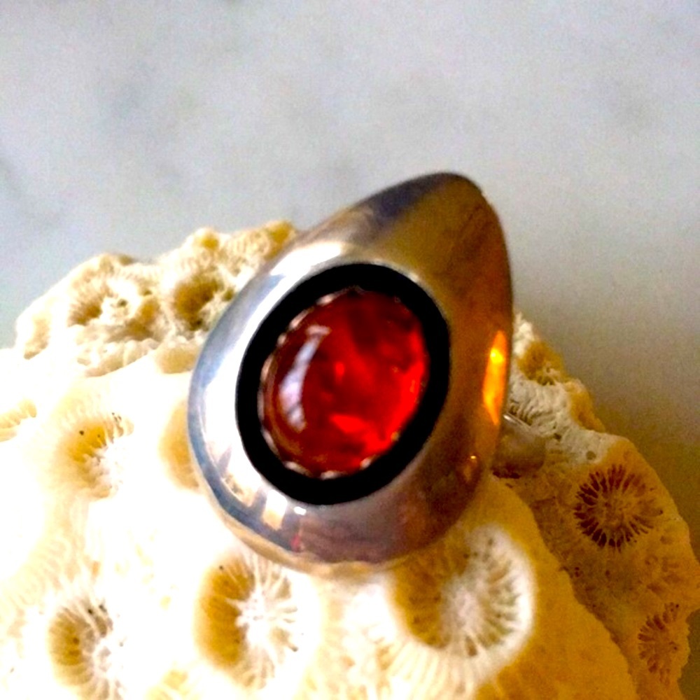 Navajo Amber Native American Vintage Shadowbox Teddy Goodluck Ring - Picture 9 of 10
